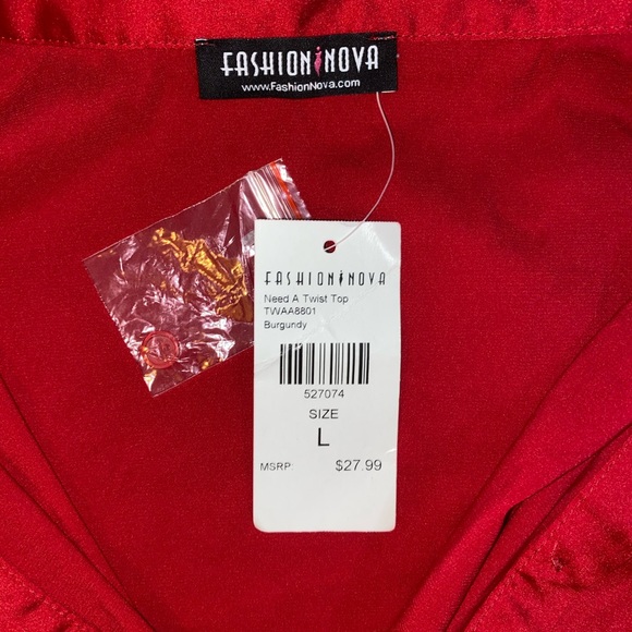 Burgundy Twist Top Crop Blouse w/Buttons - Picture 3 of 4